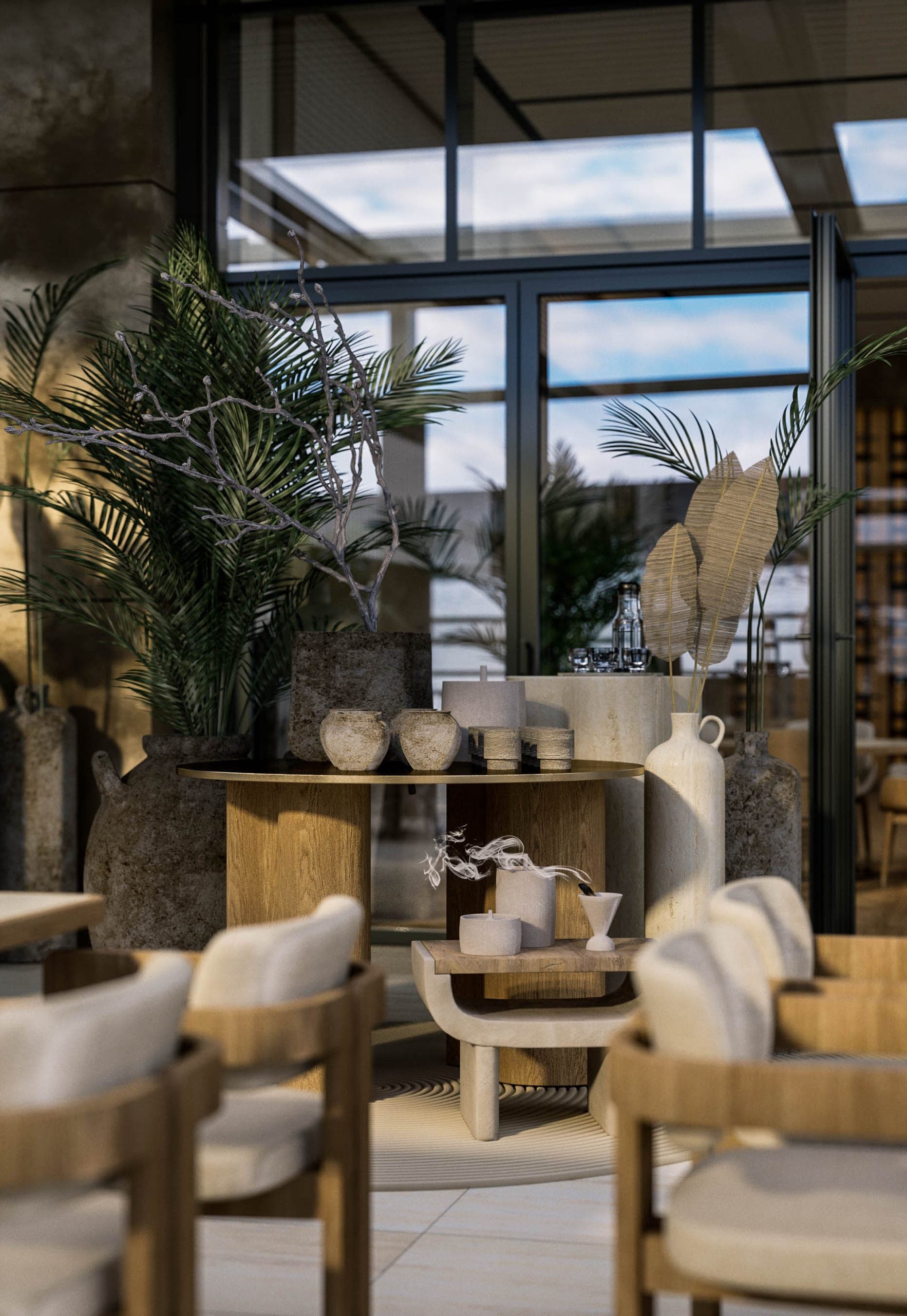 Opera Residence Restaurant: terrace lounge with planting under a glass roof