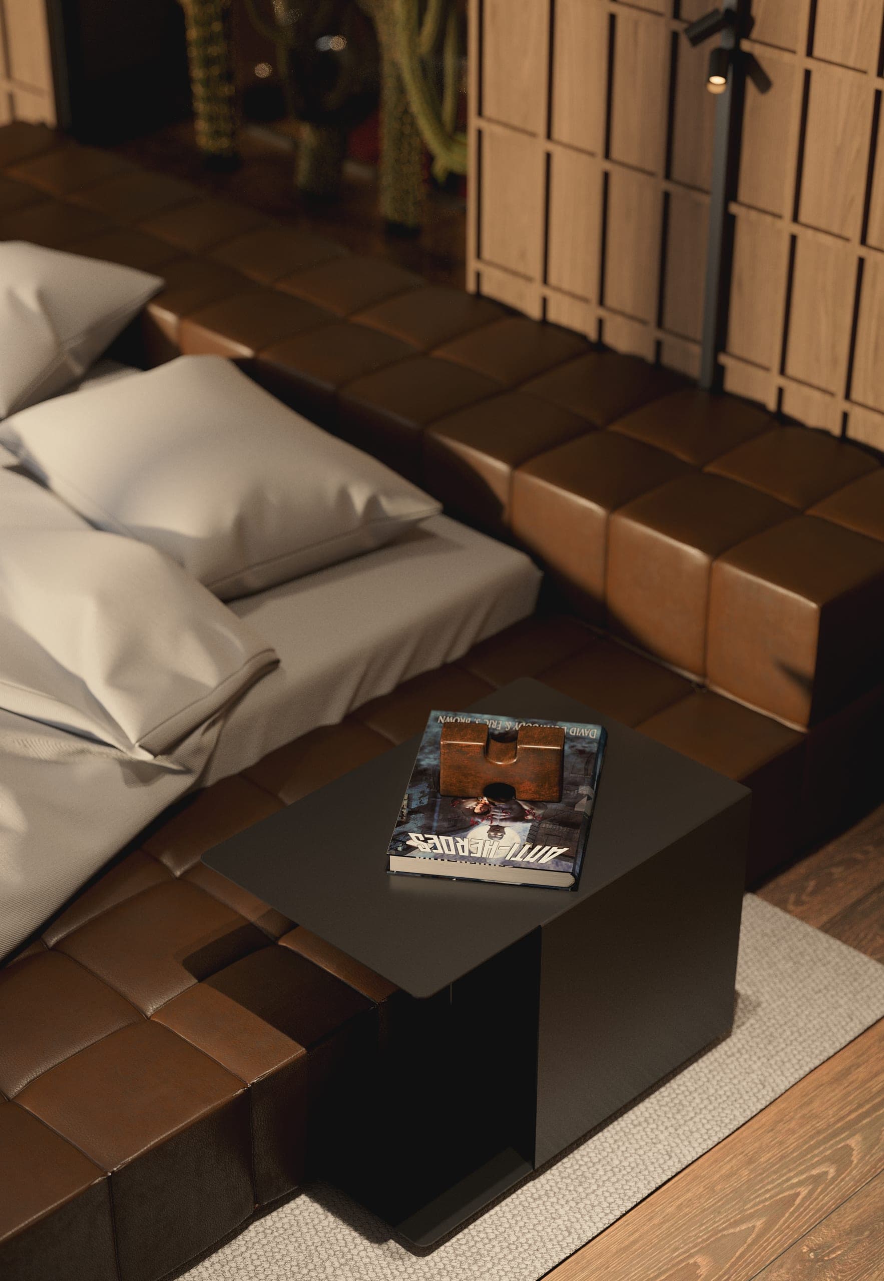 Opera Residence Apartment: bed on an upholstered platform, seen from above