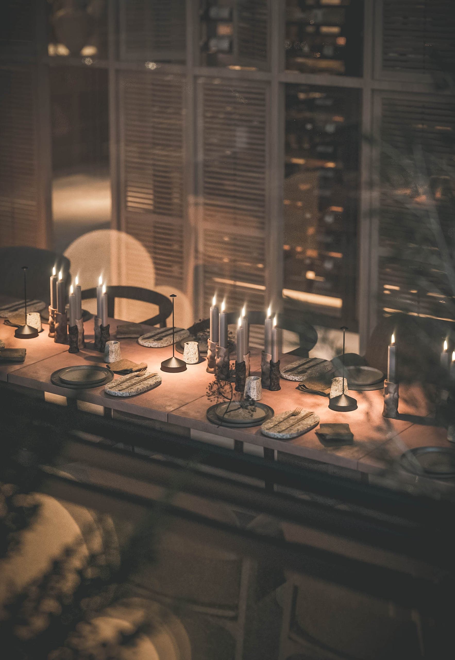 Bosco: candlelit table in front of the wine wall