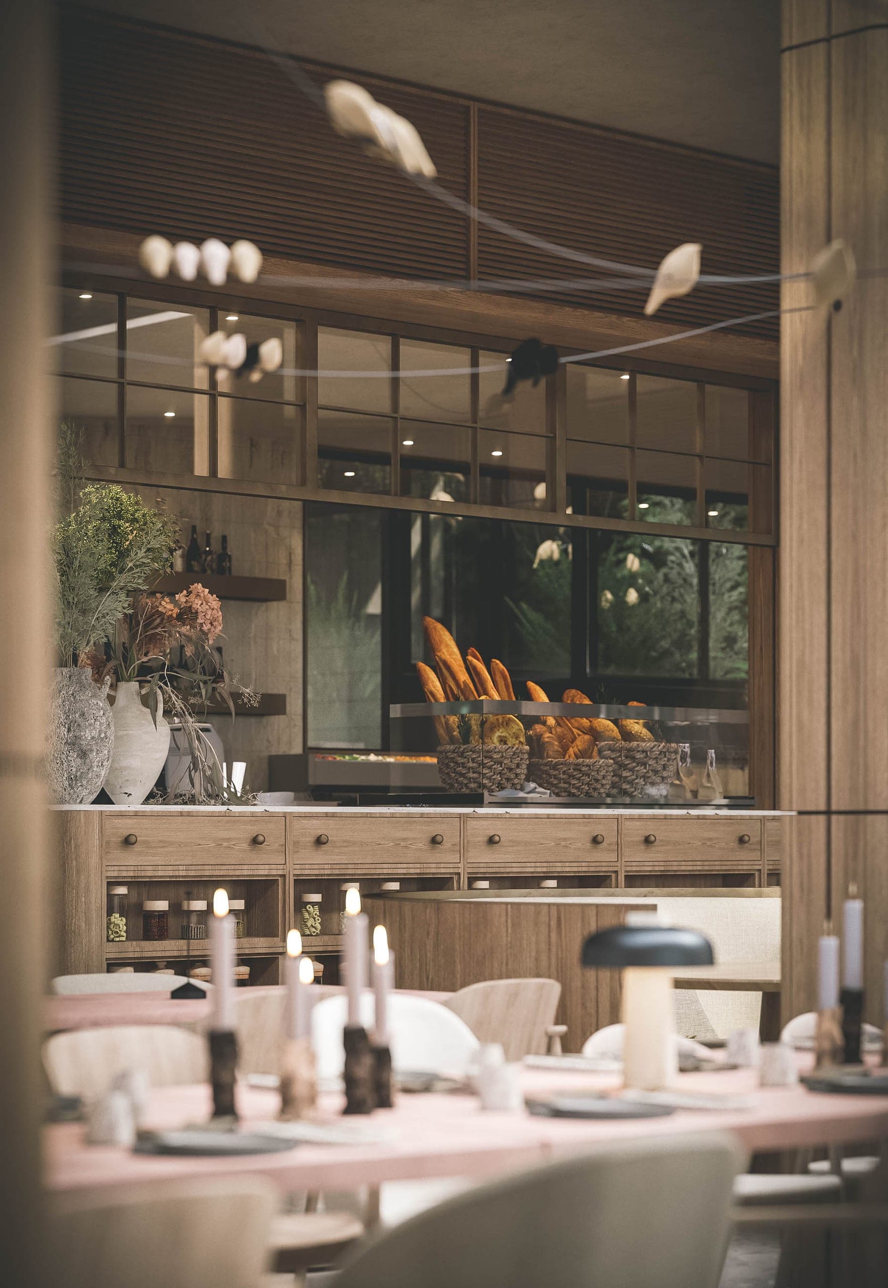 Bosco: tables with a view to the open kitchen