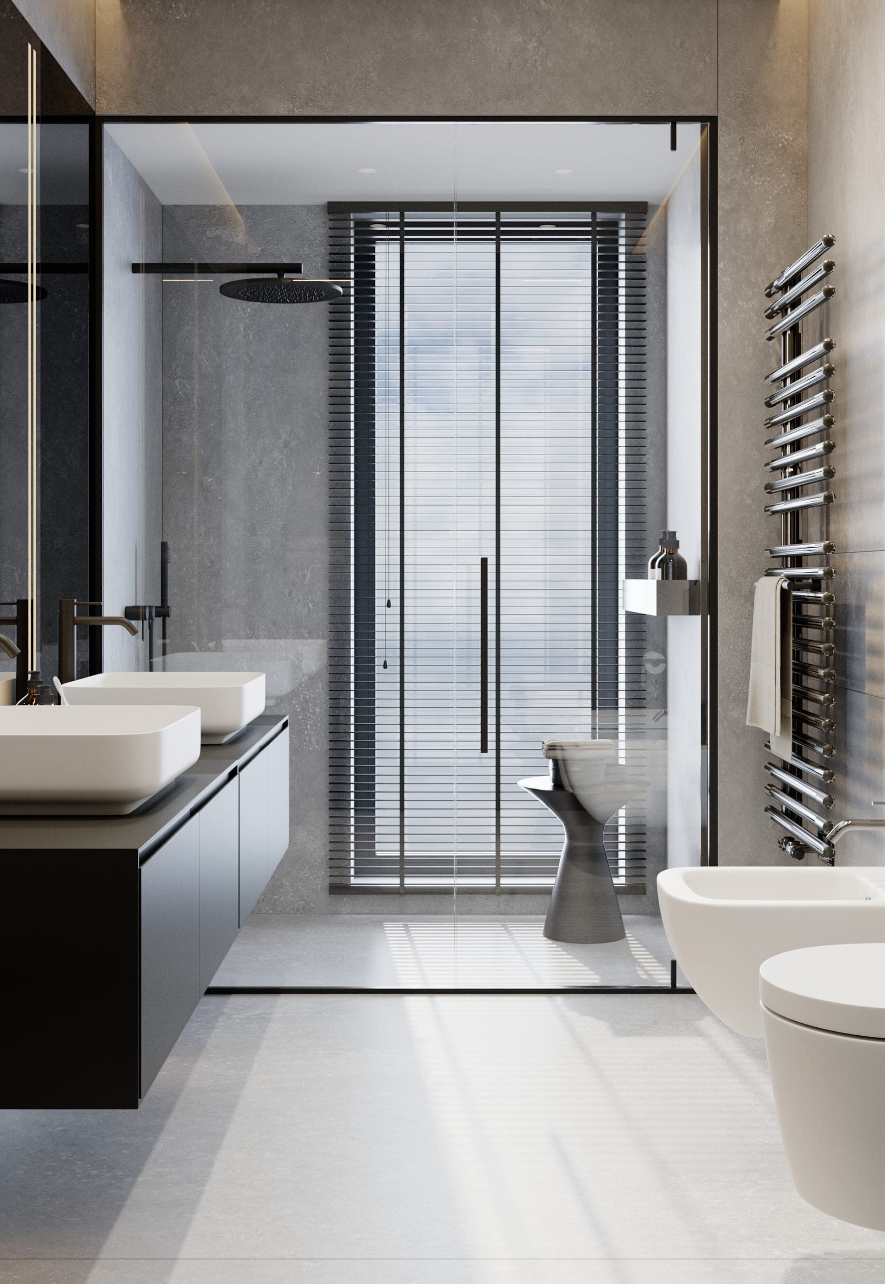 Pitești Apartment: bathroom with a glazed shower and twin basins